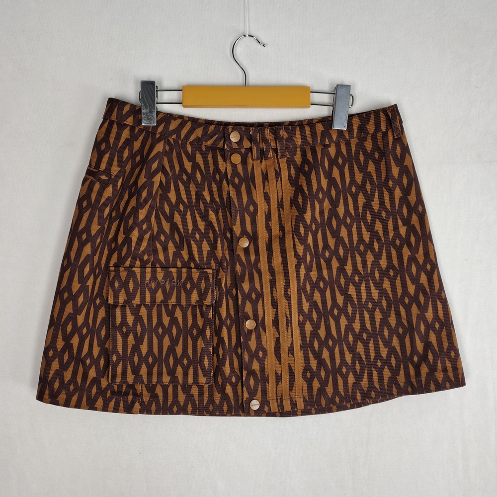 Adidas x Ivy Park Monogram Mini Skirt Brown Tan Cotton Cargo Utility Large